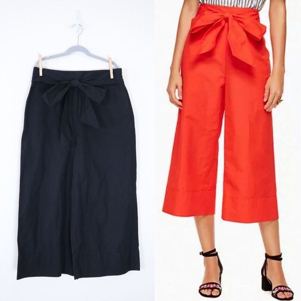 Kate Spade Size 4 Scenic Route Crop Linen Cotton Wide Leg Culotte Pant Black